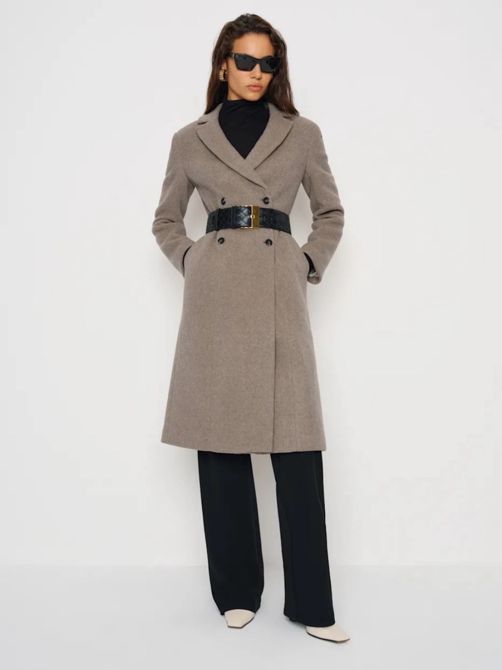 New NWT Reformation Dakota Long Double-Breasted Wool Blend Coat Stone S